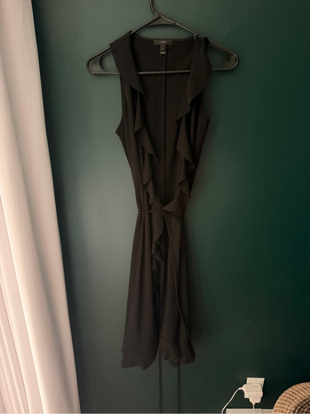 J. Crew Black Sleeveless Ruffle Wrap Dress